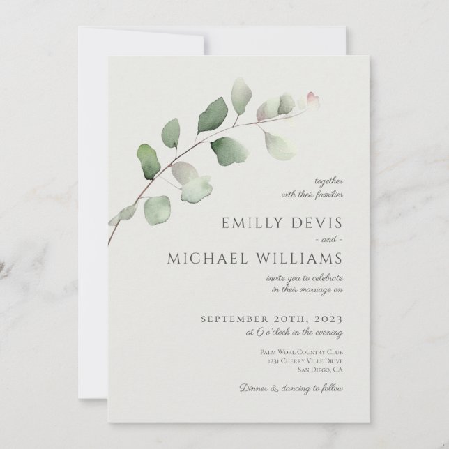 Invitation Eucalyptus Sage Vert tout en un Mariage (Devant)