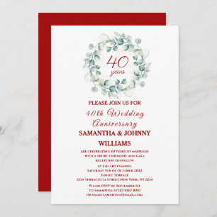 Invitation Eucalyptus Script Ruby 40e anniversaire Mariage