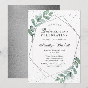 Invitation Eucalyptus Silver Geometry Quinceañera Anniversair