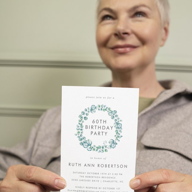 Invitation Eucalyptus Simple 60e anniversaire de fête Invitat (Créateur téléchargé)