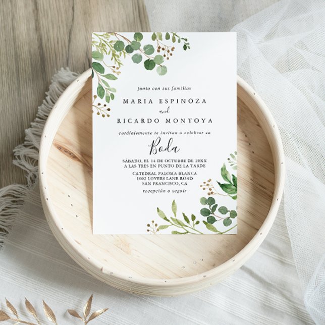 Invitation Eucalyptus Simple Brown Floral Mariage espagnol (Créateur téléchargé)