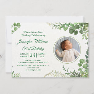 Invitation Eucalyptus Simple Élégant mignon bébé premier anni