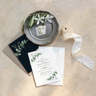 Invitation Eucalyptus simple élégant noir blanc moderne
