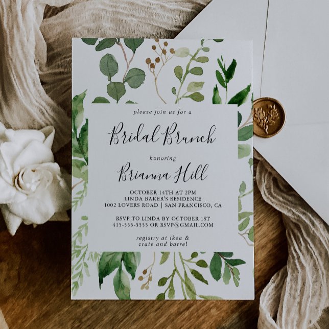Invitation Eucalyptus Simple Fête des mariées de brunch nupti (Créateur téléchargé)