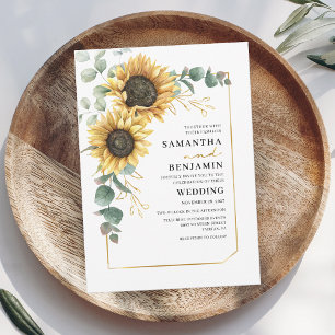 Invitation Eucalyptus tournesol Floral Vert Jaune Mariage