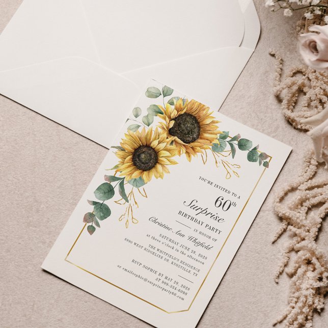 Invitation Eucalyptus tournesol Script floral 60e anniversair (Créateur téléchargé)