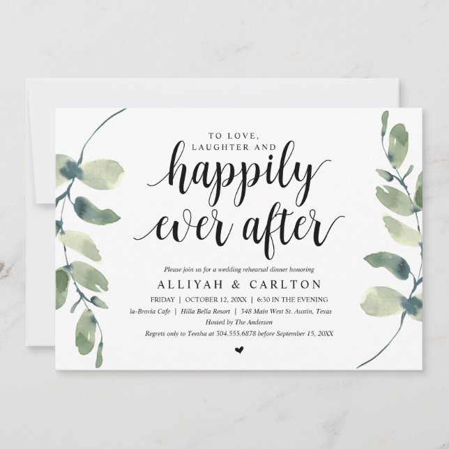 Invitation Eucalyptus verdoyant, Dîner de répétition Mariage (Devant)