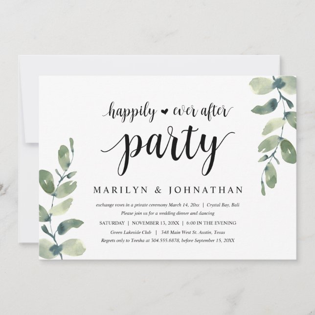 Invitation Eucalyptus verdoyant, Parti Elopement Mariage (Devant)