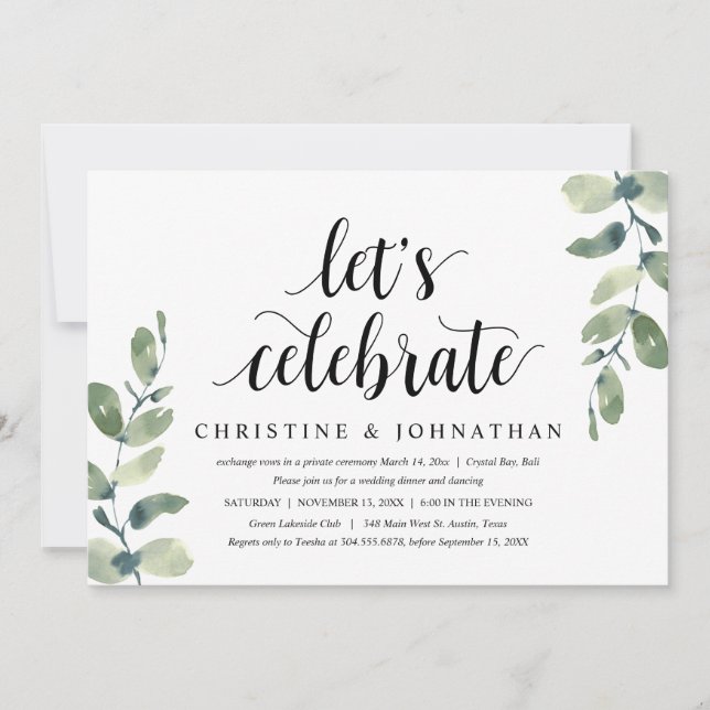 Invitation Eucalyptus verdoyant, Parti Elopement Mariage (Devant)