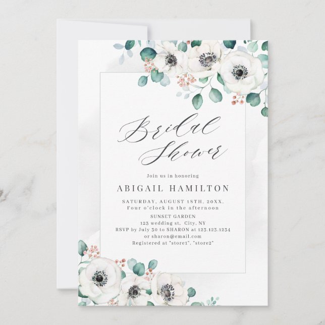 Invitation Eucalyptus verdure anémone floral douche nuptiale  (Devant)