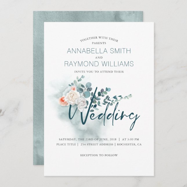 Invitation Eucalyptus | Verdure aquarelle | Mariage floral (Devant / Derrière)