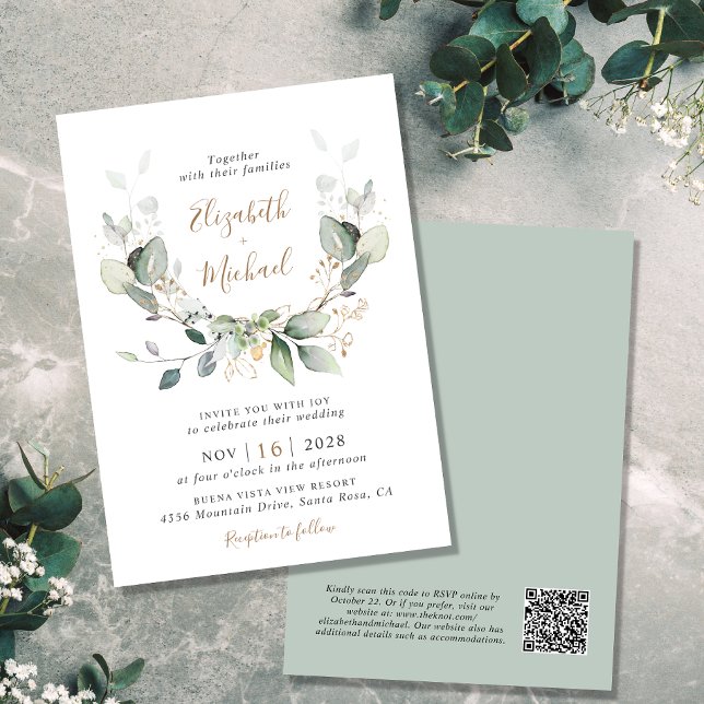 Invitation Eucalyptus Verdure Aquarelle QR Code Mariage (Créateur téléchargé)