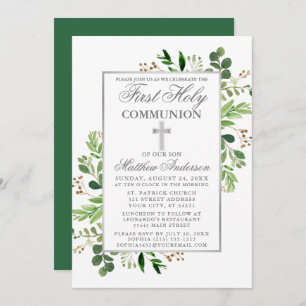 Invitation Eucalyptus Verdure Argent Première communion