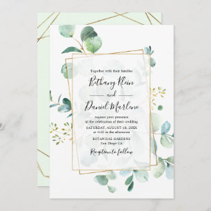Invitation Eucalyptus Verdure avec Mariage de cadre géométriq