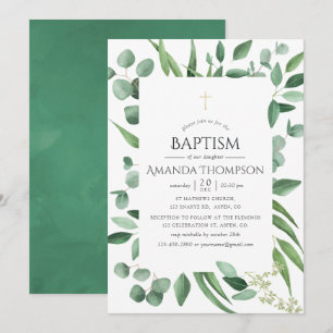 Invitation Eucalyptus Verdure Baptême ou Christening