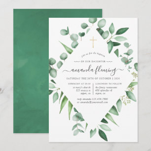 Invitation Eucalyptus Verdure Baptême ou Christening