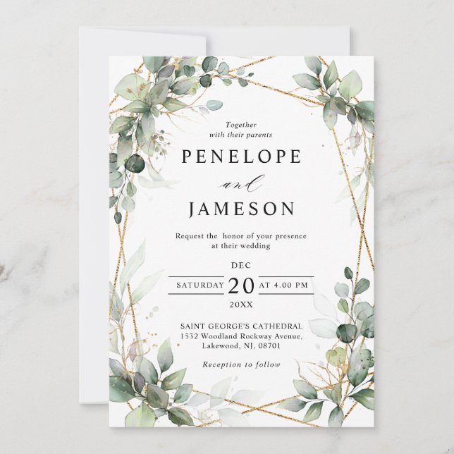 Invitation Eucalyptus Verdure Botanique Mariage géométrique (Devant)