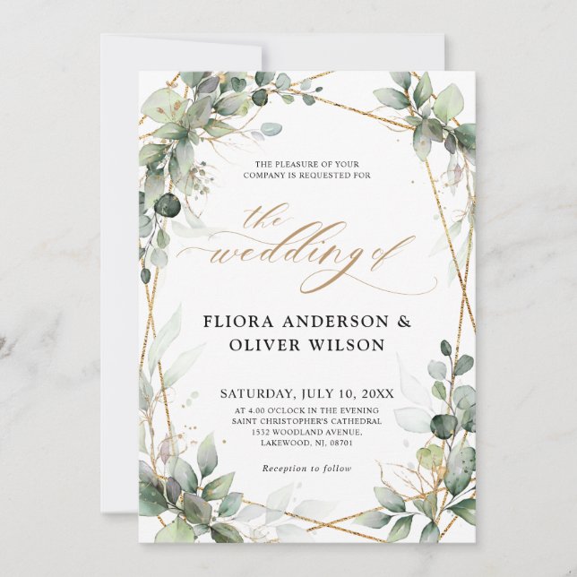 Invitation Eucalyptus Verdure Botanique Mariage géométrique (Devant)