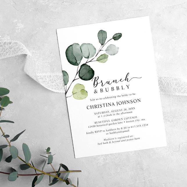 Invitation Eucalyptus verdure Brunch Fête des mariées bulle (Créateur téléchargé)