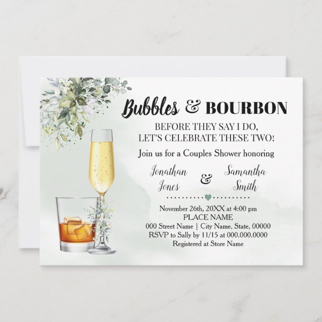 Invitation Eucalyptus Verdure Bulles & Bourbon Douche (Devant)