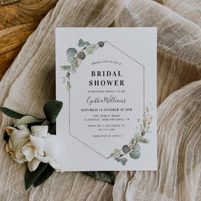 Invitation Eucalyptus verdure douche nuptiale géométrique (Créateur téléchargé)
