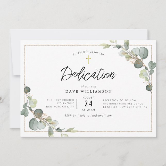 Invitation eucalyptus verdure élégance cadre dédicace (Devant)