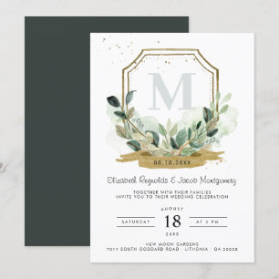 Invitation Eucalyptus Verdure Élégant Mariage Gold Crest