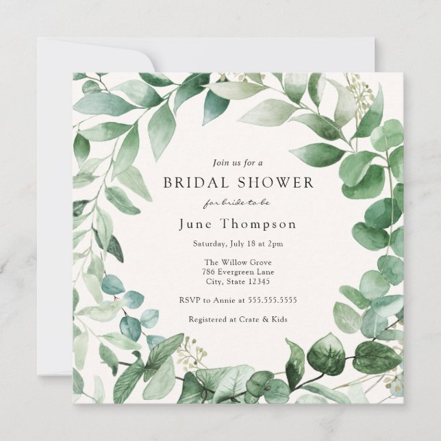 Invitation Eucalyptus Verdure Fête des mariées de couronne (Devant)