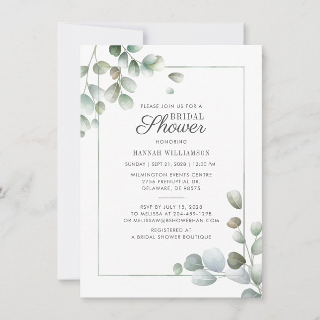 Invitation Eucalyptus verdure Fête des mariées géométrique ru (Devant)