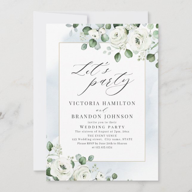 Invitation Eucalyptus verdure fleurie fête de mariage rustiqu (Devant)
