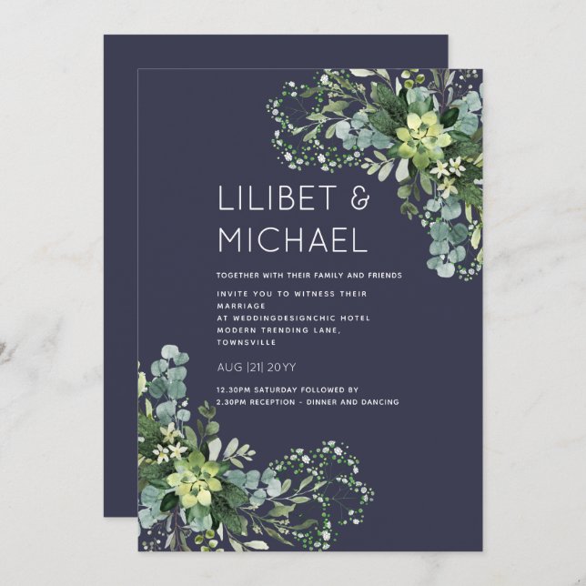 Invitation Eucalyptus Verdure Mariage Foliage Bébés Respirer (Devant / Derrière)