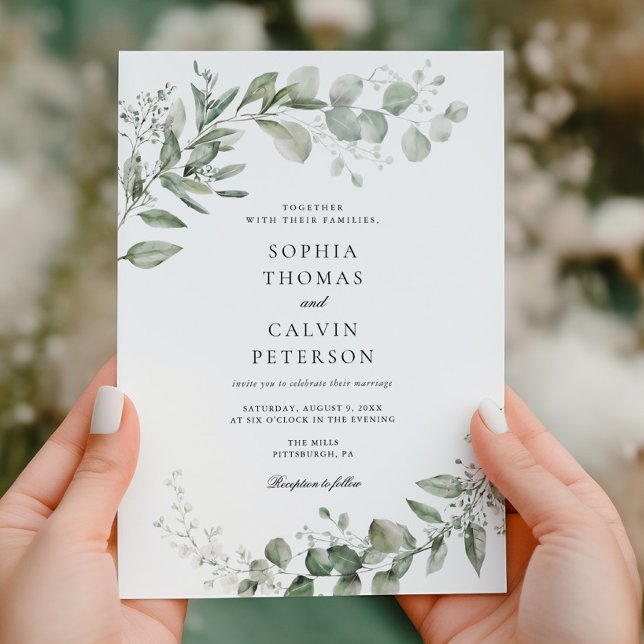 Invitation Eucalyptus Verdure minimaliste Mariage (Créateur téléchargé)