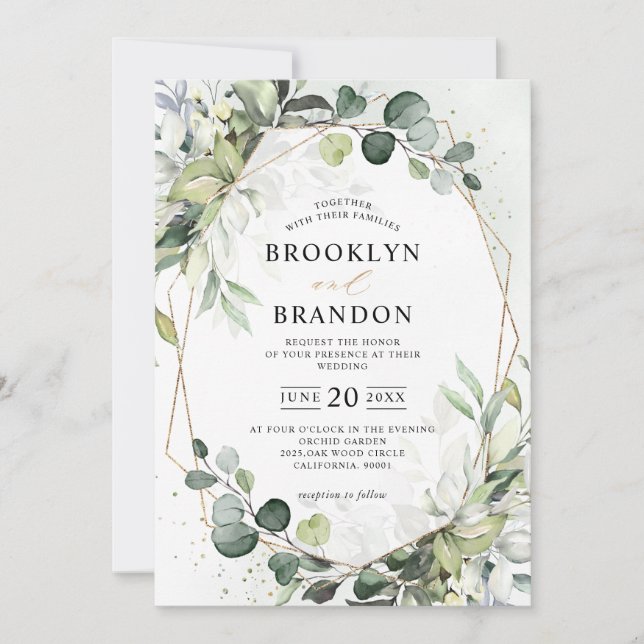 Invitation Eucalyptus Verdure Moderne Mariage géométrique Inv (Devant)