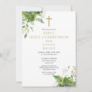 Invitation Eucalyptus Verdure Monogramme Première Communion S