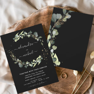 Invitation Eucalyptus Verdure Noir Mariage élégant