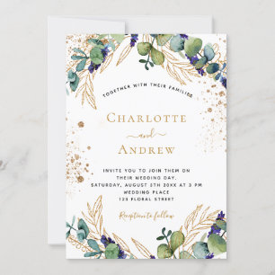 Invitation Eucalyptus verdure or parties scintillant mariage