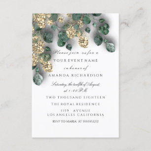 Invitation Eucalyptus Verdure Pailleté Feuilles d'Or Blanches