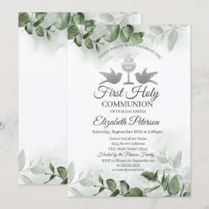 Invitation Eucalyptus Verdure Première Communion Sainte