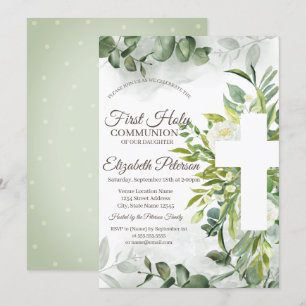 Invitation Eucalyptus Verdure Première Communion Sainte