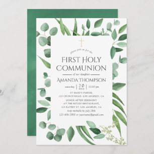 Invitation Eucalyptus Verdure Première Communion Sainte