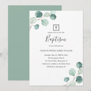 Invitation Eucalyptus Verdure Religieux Élégant Baptême
