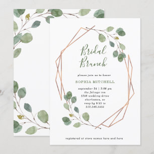 Invitation Eucalyptus verdure   Rose Gold Geo Bridal Brunch