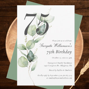 Invitation Eucalyptus Verdure Script 75e anniversaire