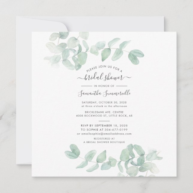 Invitation Eucalyptus Verdure Script Botanique Enterrement de (Devant)