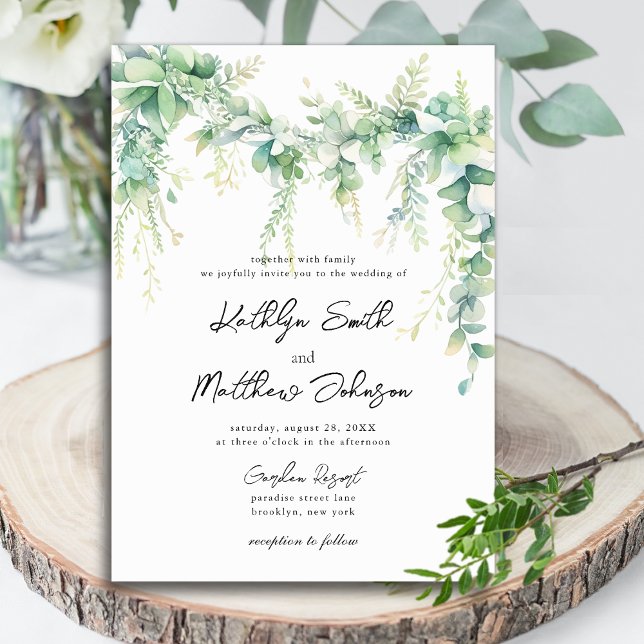 Invitation Eucalyptus Verdure Script Jardin moderne Mariage (Créateur téléchargé)