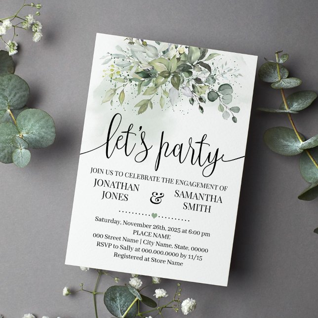 Invitation Eucalyptus verdure succulent fiançailles de fête (Créateur téléchargé)