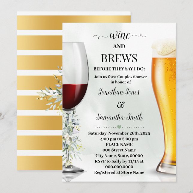 Invitation Eucalyptus Verdure Vin et brasse Couples Douche (Devant / Derrière)