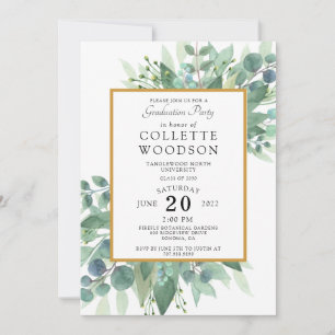 Invitation Eucalyptus Vert Aquarelle Graduation