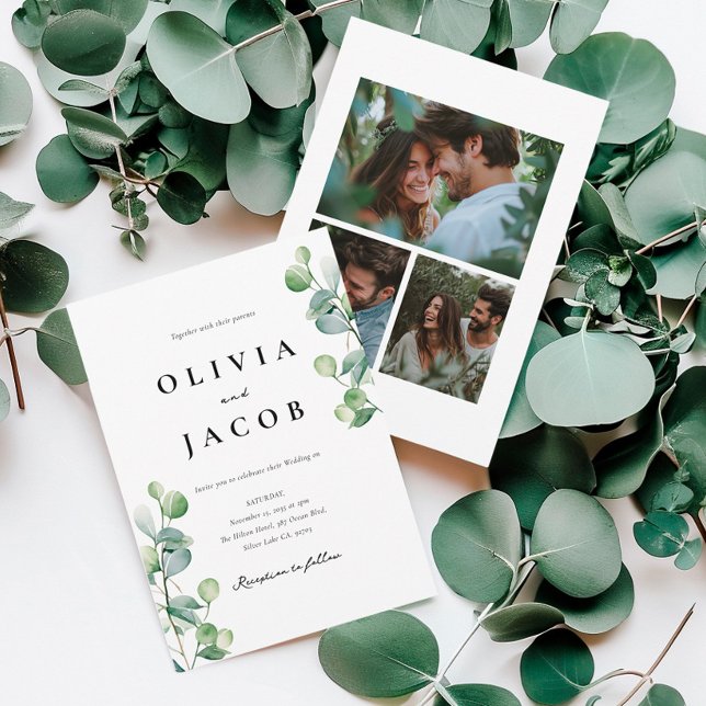 Invitation Eucalyptus vert avec Mariage photo (Créateur téléchargé)