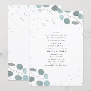 Invitation Eucalyptus Vert Baby shower Feuille garçon ou fill